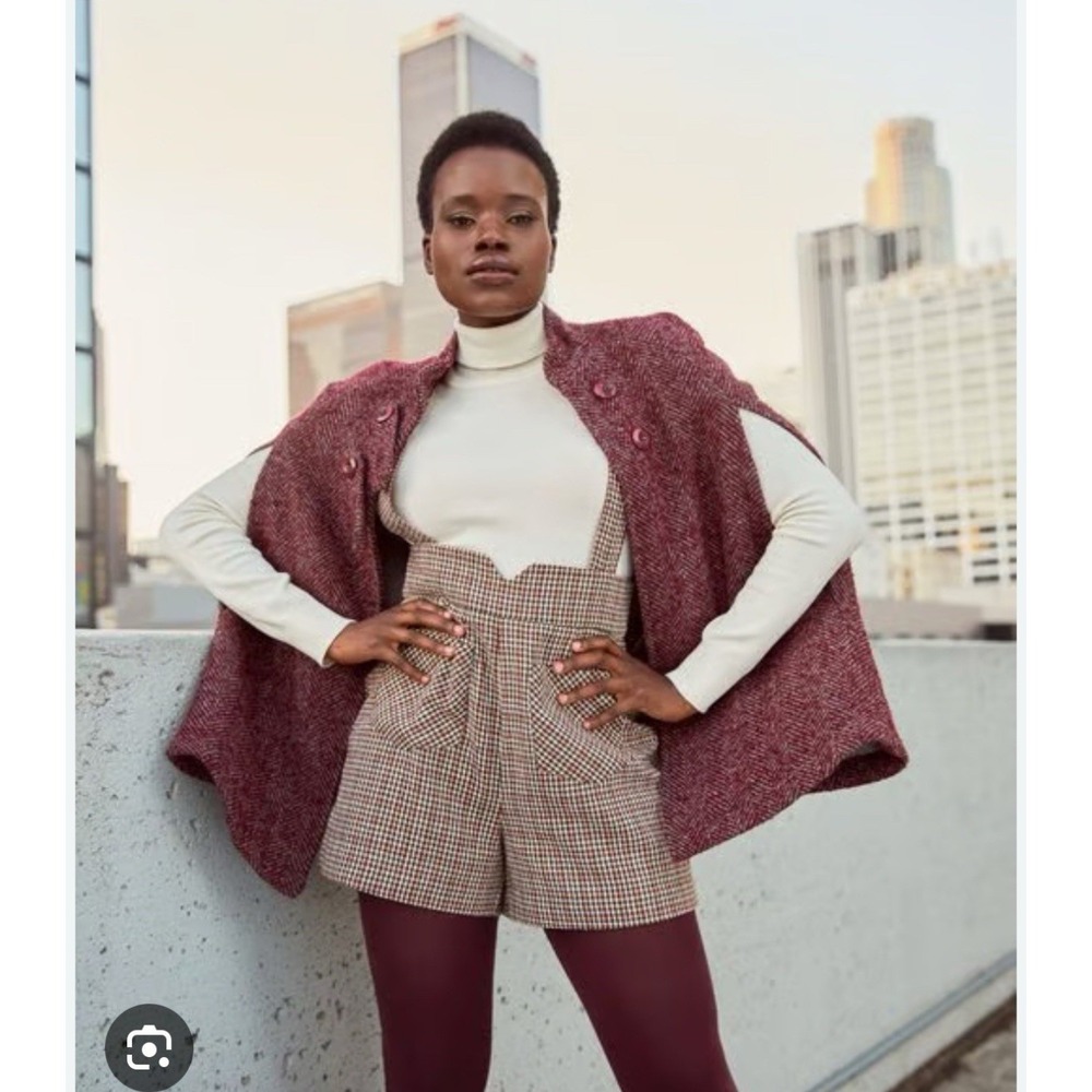 ModCloth Pardon My French Quarter Cape Wool Blend Tweed Burgundy Size S